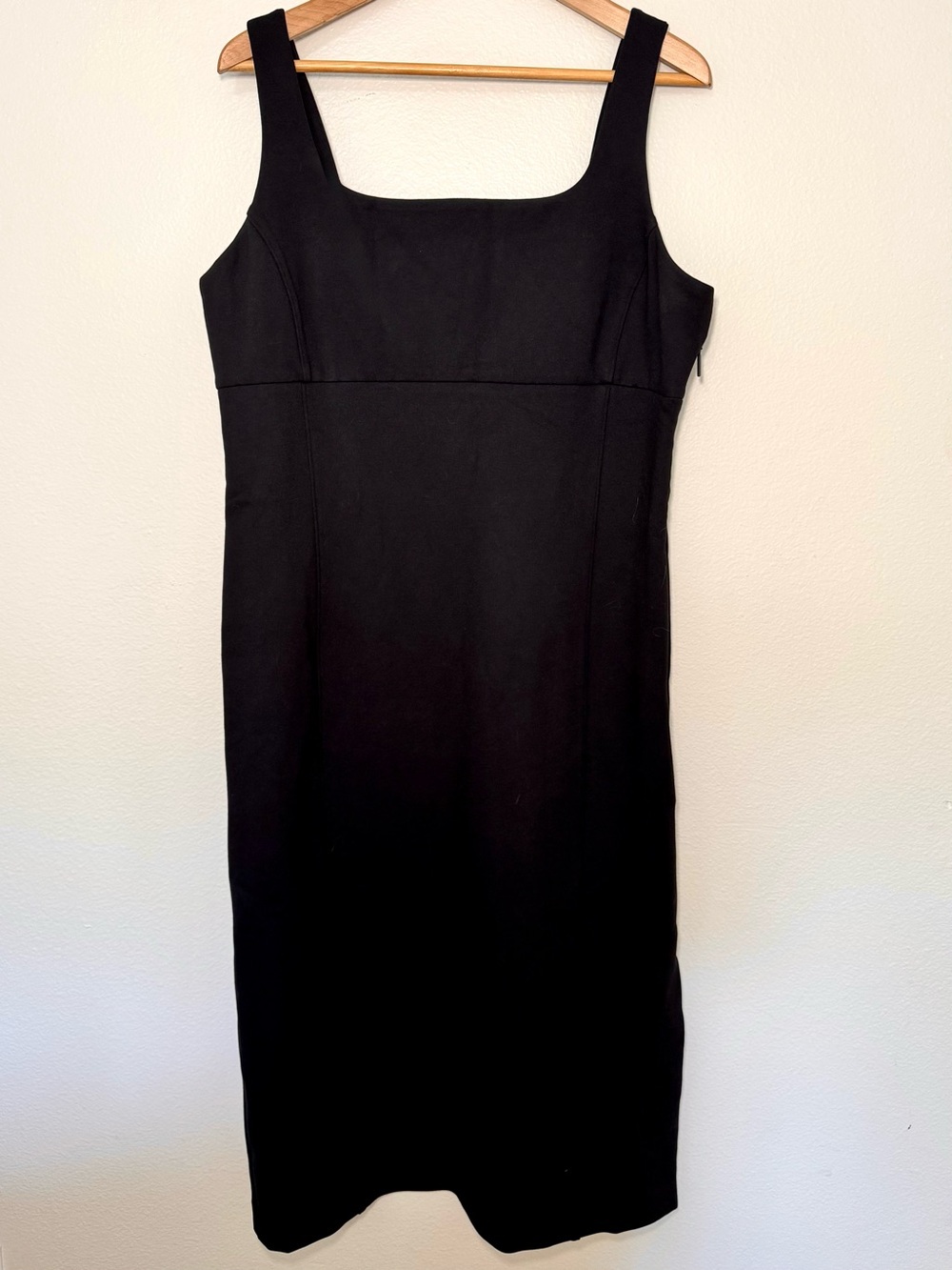 SPANX shape Ponte Midi Tank Dress 1X Black Square Neck Side Slit Shapewear